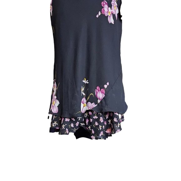 90s Black Pink Floral Maxi Dress Layered Ruffles 6 Romantic Flowy Vintage Retro - Picture 5 of 14